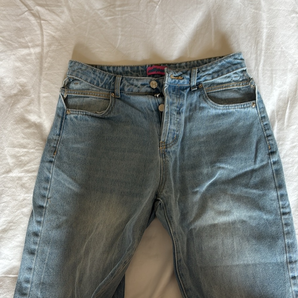 Edikted Light Blue Ripped Jeans with Hip Cutouts